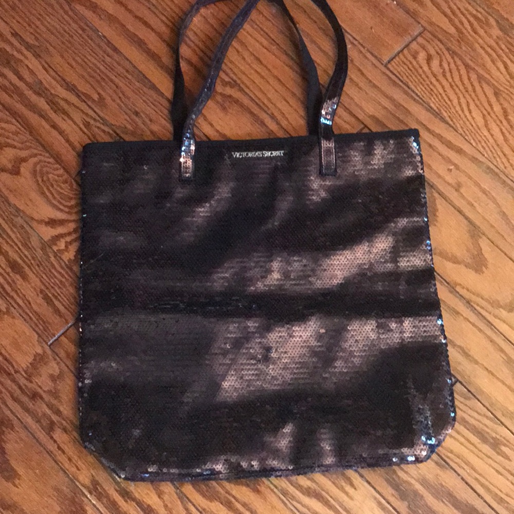 NWOT Black Sequined VS // 15.5 x 16 Expands Tote